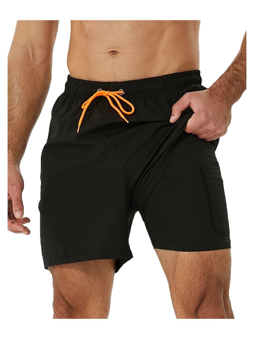 Mens Swim Trunks Compression Liner Zipper Pockets Quick-Dry